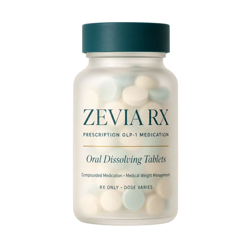 Zevia Rx prescription GLP-1 oral dissolving tablets bottle